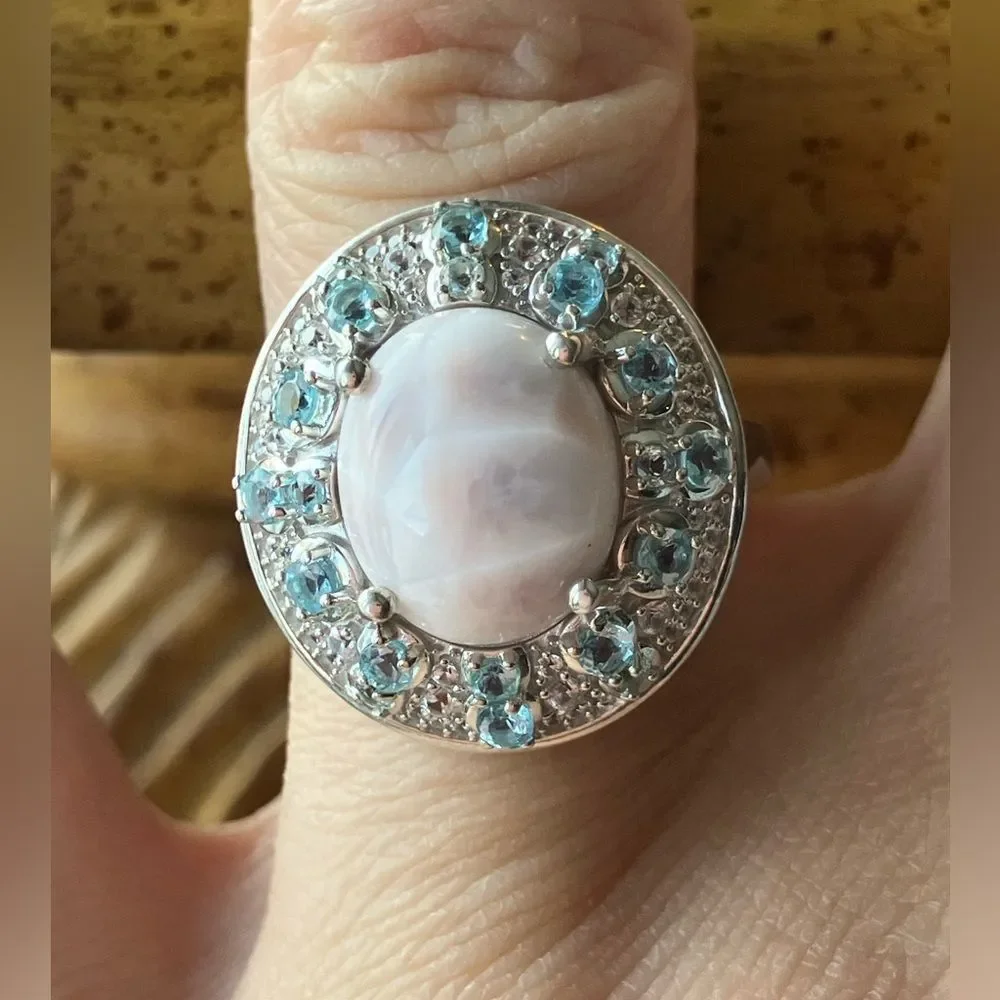 Natrolite Blue Apatite Sterling Silver Cocktail Ring Size 7